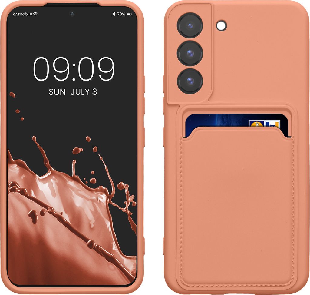 kwmobile Handyhülle kompatibel mit Samsung Galaxy S22 Hülle - Handy Cover mit Fach für Karten - in Grapefruit Pink