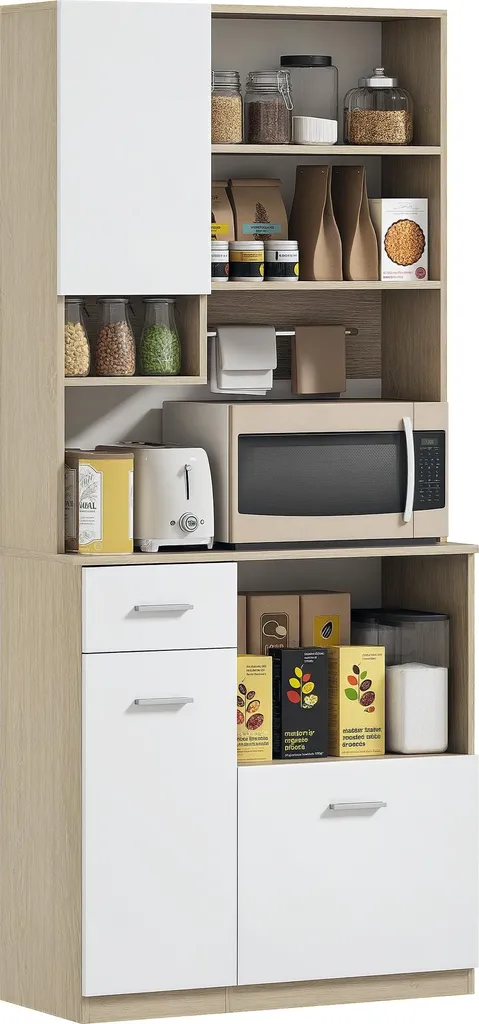 HOMCOM Armoire de Cuisine Buffet Vaisselier Moderne Bois 80x35x180 cm