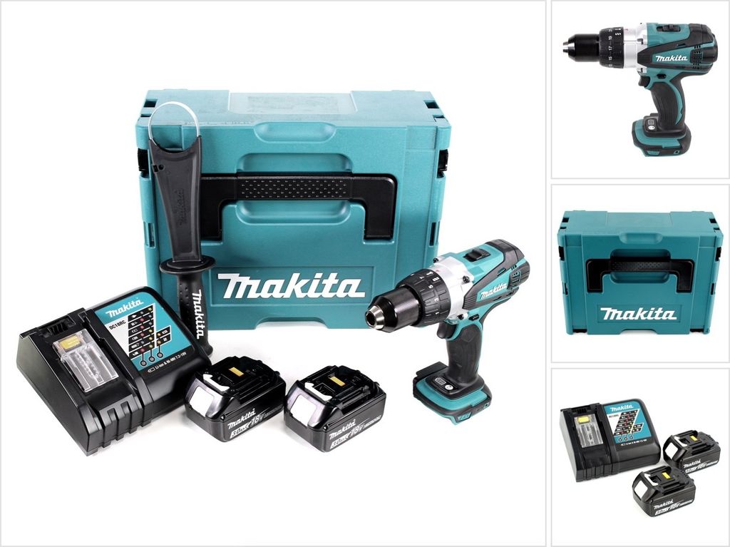 Makita DDF 458 RFJ 18V Akku Bohrschrauber 91 Nm im Makpac mit 2x 3,0 Ah Akku und Ladegerät