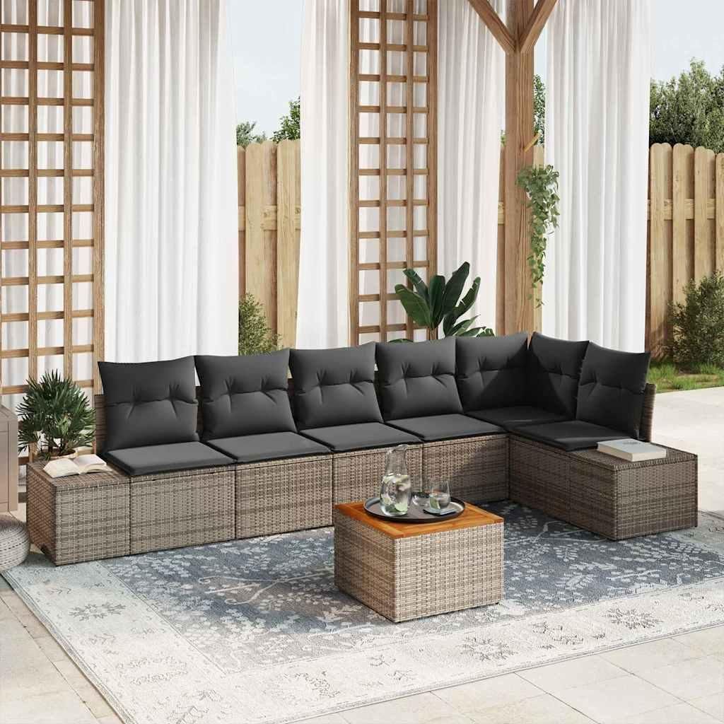 Maison Exclusive - Gartensofa-set mit Kissen 7 pcs Grau Poly-Rattan