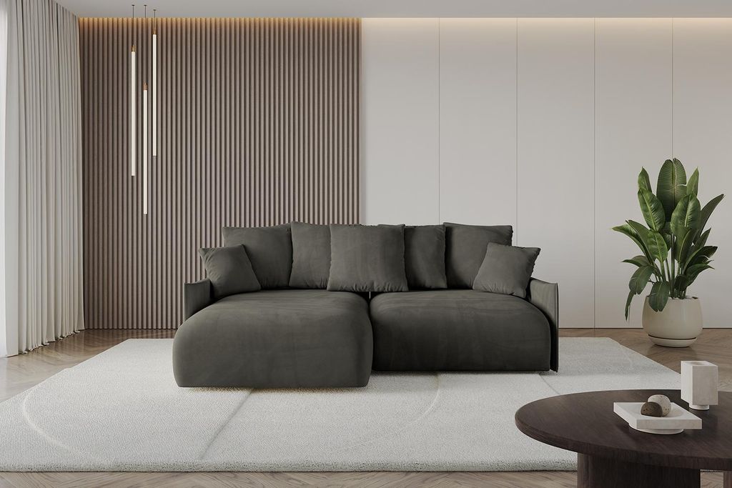 ALTDECOR Ecksofa mit Schlaffunktion und Bettkasten ONESK-L-v1 216x177x72 cm Schwarz - Corner Sofa Eckcouch Couch L-Form angeordnet Schlafcouch Ausz...