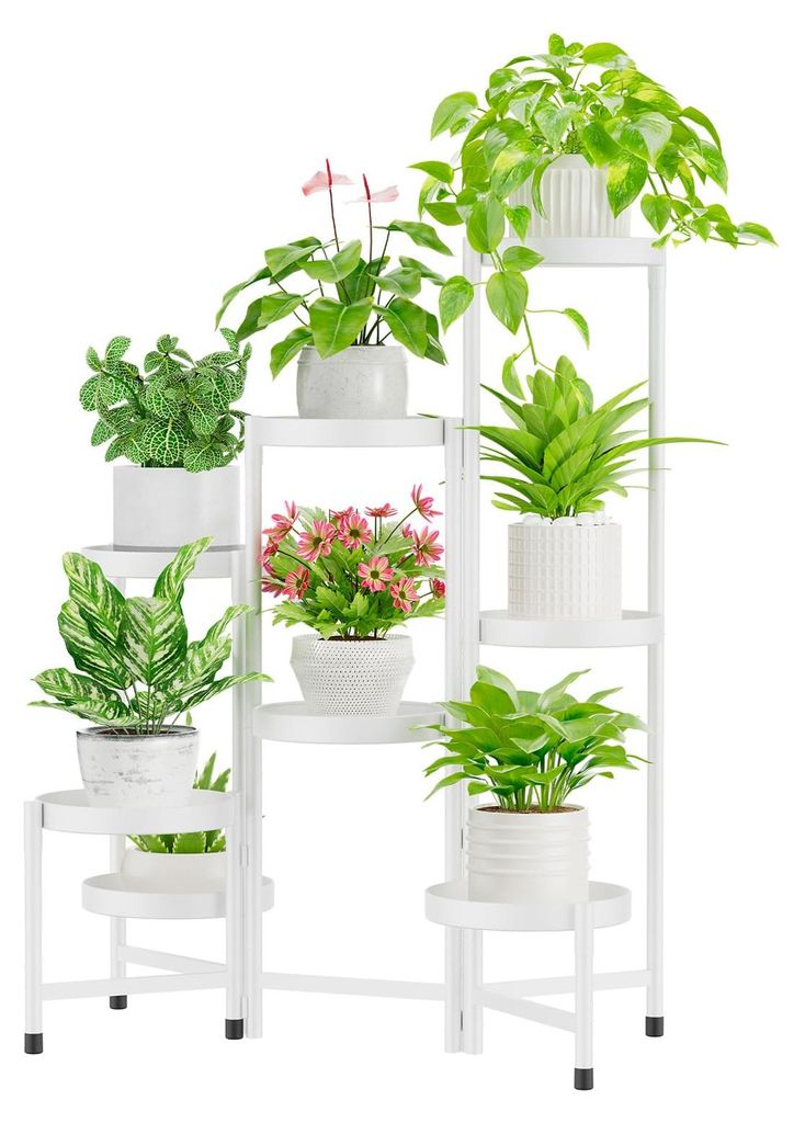 8-stufiger Pflanzenständer aus Metall, Blumentopfständer, mehrstufiges Pflanzenregal, Blumenregal, Pflanzenleiter für Ecke, Wohnzimmer, Balkon, ...