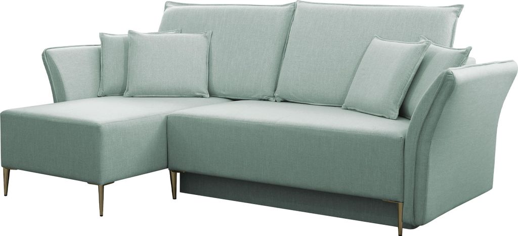 MIRJAN24 Ecksofa Bregi, Stilvoll Wohnzimmer Eckcouch mit Bettkasten und Schlaffunktion (Farbe: Terra 5, Füße: Gold)