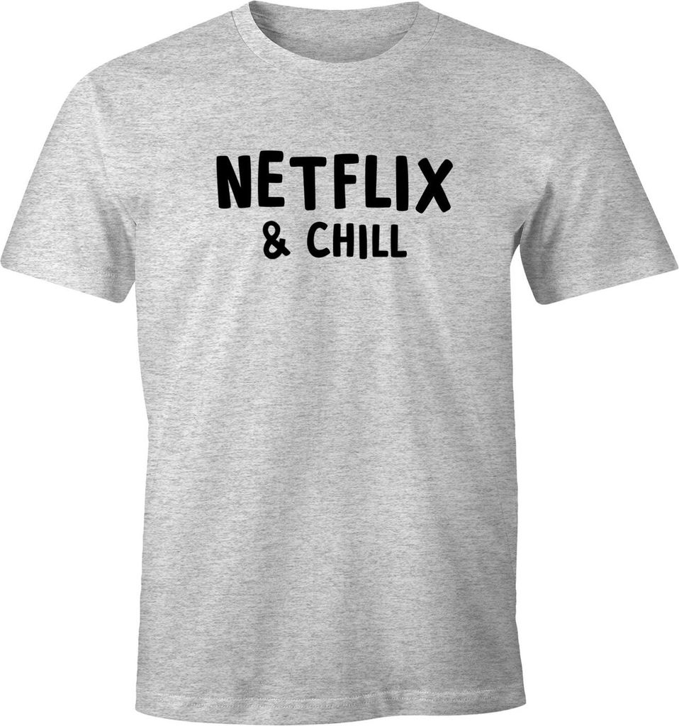 Herren T-Shirt Netflix and chill Spruch-Shirt Fun-Shirt Moonworks grau-meliert XS