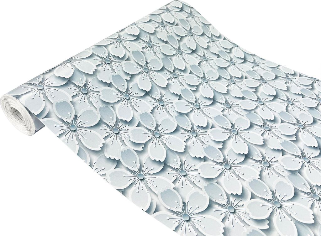 Klebefolie Möbel 45x1500 cm - Weiß Blumen 3D - Möbelfolie selbstklebend in Deko-Stil - Folie für Möbel zur einfachen Renovierung von Türen, T...
