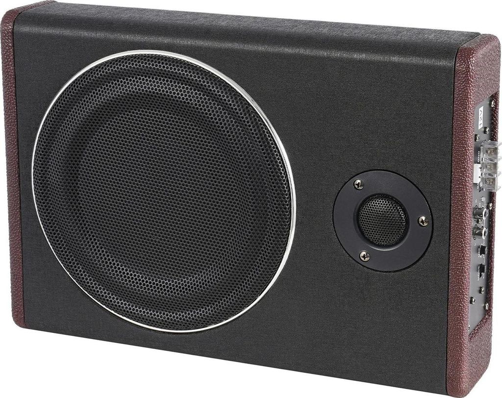 Auto-Subwoofer - Aktive Untersitz-Bassbox - Integrierter Verstärker - 12V DC - Flaches Design - Kräftiger Bass - Schwarz