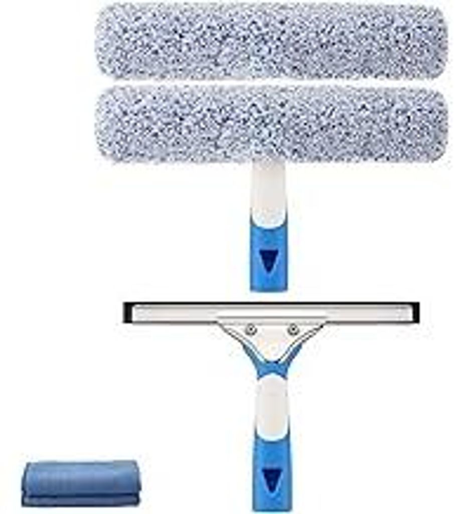 Fensterreiniger Set(25cm), Silikon-Fensterabzieher + Mikrofaser-Fensterwischer, 2-in-1 Fensterputzer, Professionelles Fensterreinigungsset für Bad...