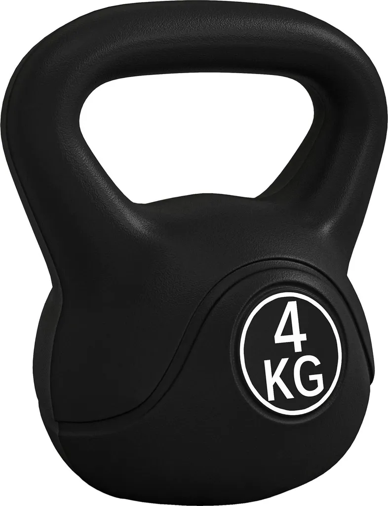 Kettlebell 4 kg d'entraînement en plastique noir avec poignée large