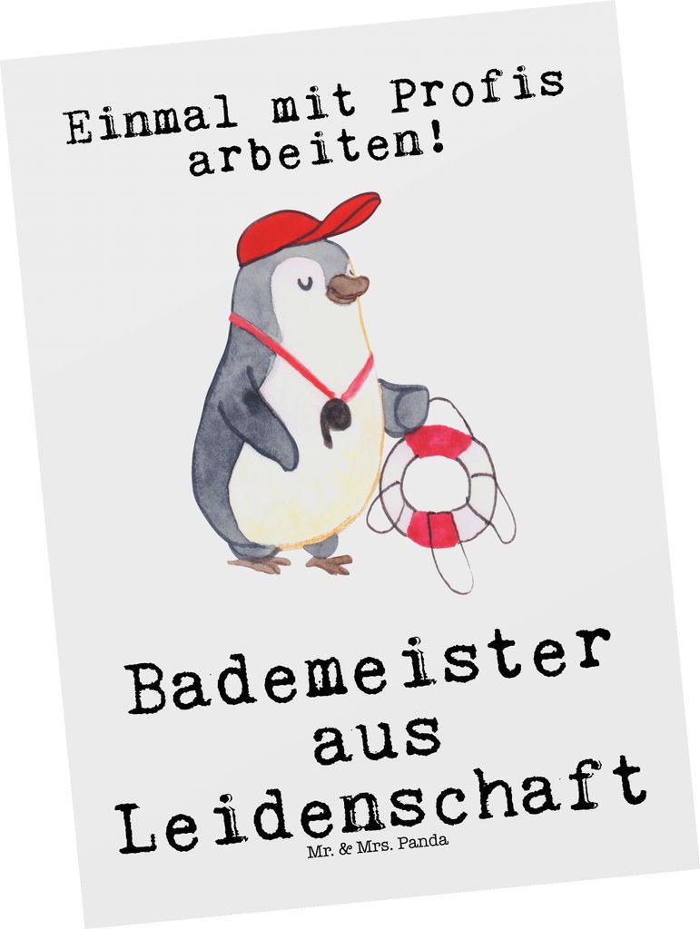 Mr. & Mrs. Panda Postkarte Bademeister Leidenschaft - Weiß - Geschenk, Witzig, Lustig, Fotokarte, Schwimmbad, Freibad, bildkarte, Postkarten, Ansi...