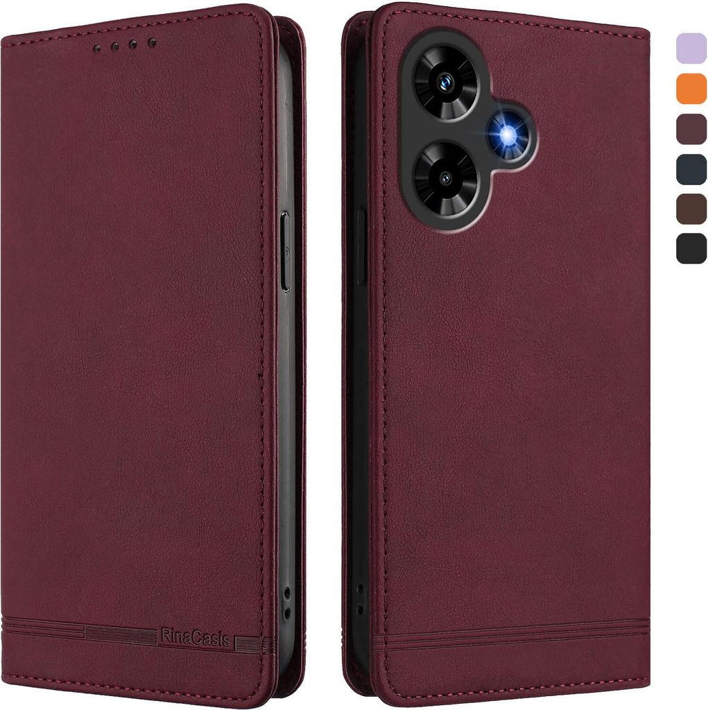 Hülle für Infinix Hot 30 4G, Retro Kunstleder Ständer Klapphülle mit Kartenfächer und Magnetische Rot