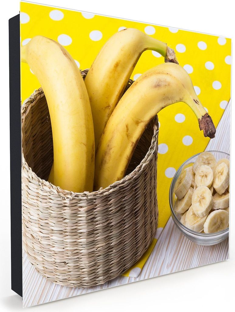 Nachbildung-Schlüsselkasten, Magnetpinnwand und Memoboard mit Glasfront Motiv Bananen in Korb