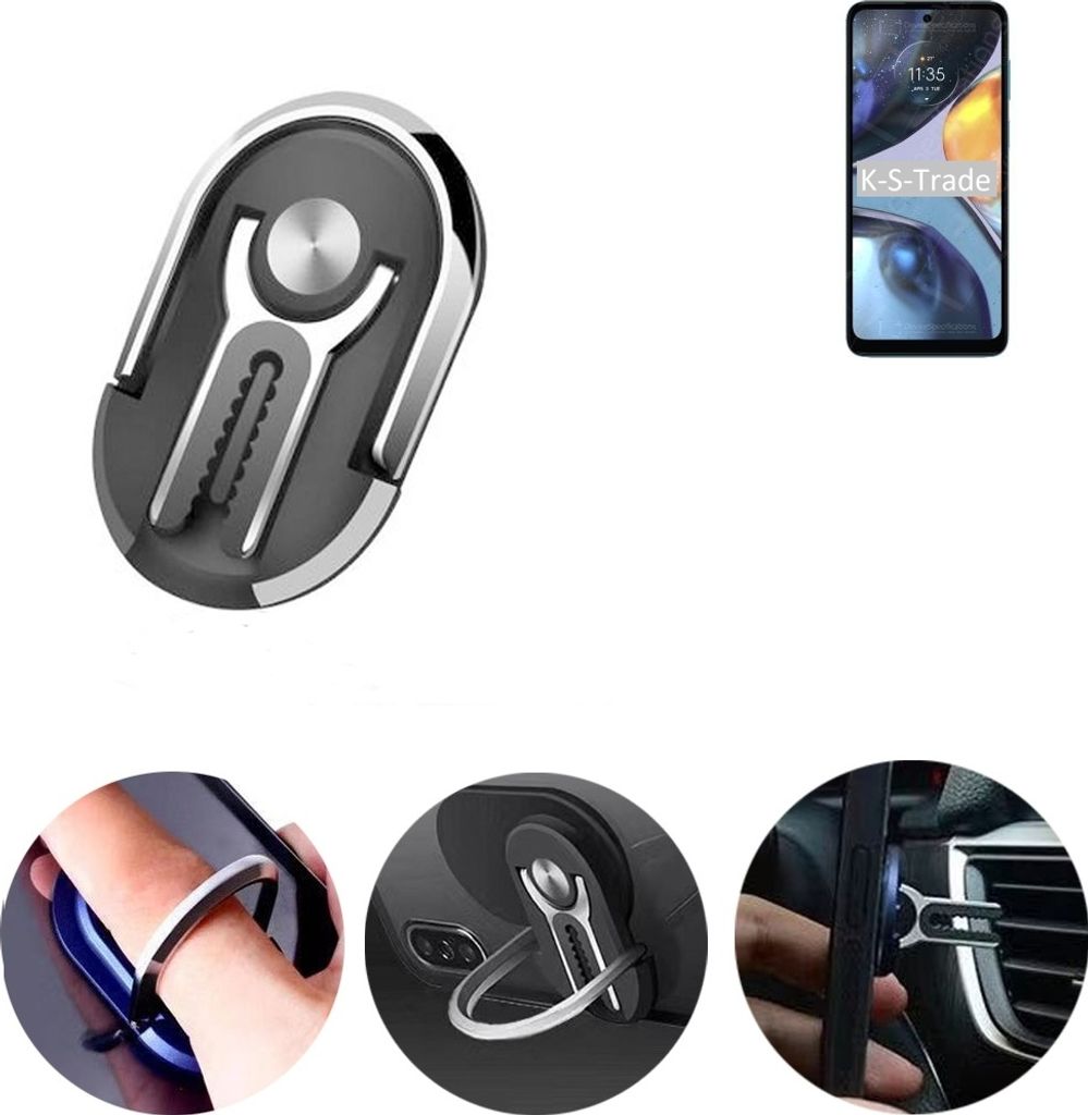 K-S-Trade 3in1 Smartphone-Ring Handy-Ring kompatibel mit Motorola Moto G22 Fingerhalterung Handyring Tischständer Lüftungsgitter-Halterung Tisch