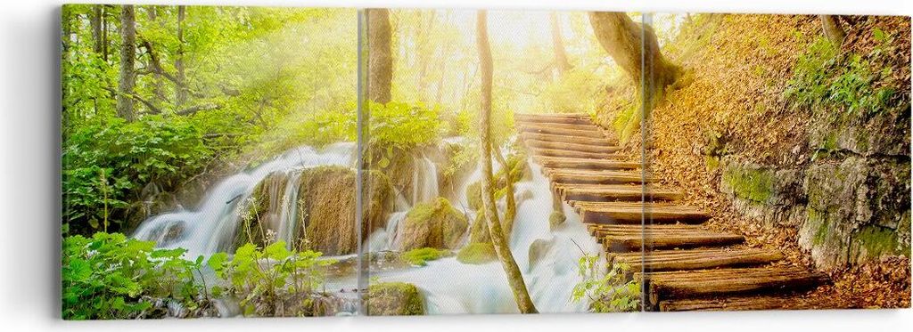 Bild auf Leinwand - Leinwandbild - Park Wasserfall Wasser - 90x30cm - Wand Bild - Wanddeko - Leinwanddruck - Bilder - Kunstdruck - Wanddekoration -...