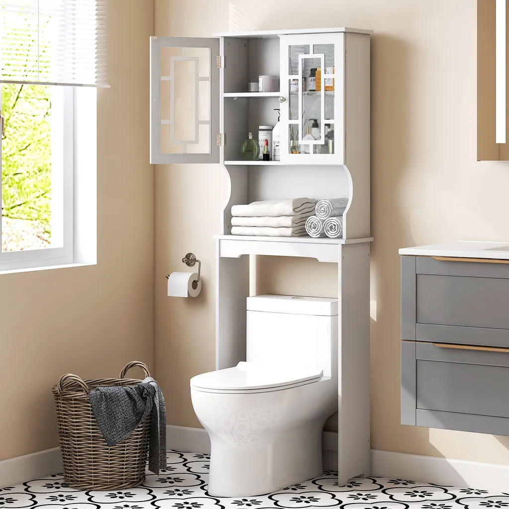 COSTWAY Mobiletto da toilette a libera installazione, scaffale da bagno, mobiletto per lavatrice, scaffale da toilette, scaffale per WC, mobiletto per WC, soprapensile, scaffale per lavatrice con 3 ripiani, bianco - 4