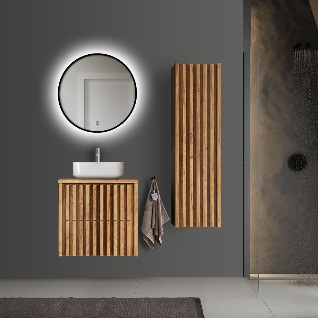 Badmöbel Set 3-teilig, Waschtisch 60 cm, Eiche Desio-107