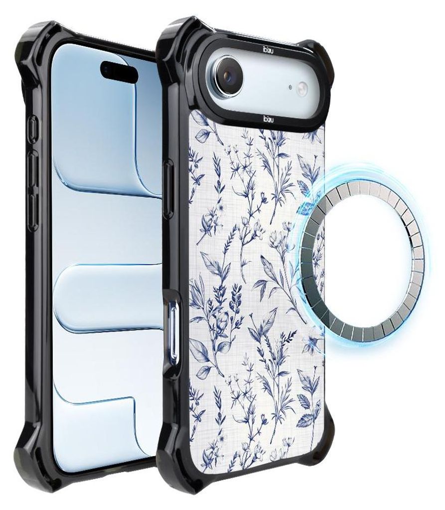 Schutzhülle für das iPhone Air, MagSafe-kompatibel, verstärkte Ecken, schwarz, Tintenblumen