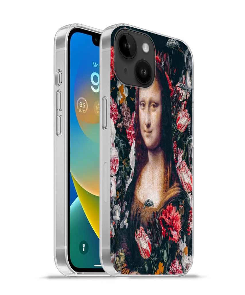 MuchoWow Handyhülle Schutzhülle Hülle für Apple iPhone 14 - Softcase Mona Lisa - Blumen - Da Vinci Silikon Softcase Handy Hülle - Mobiltelef...