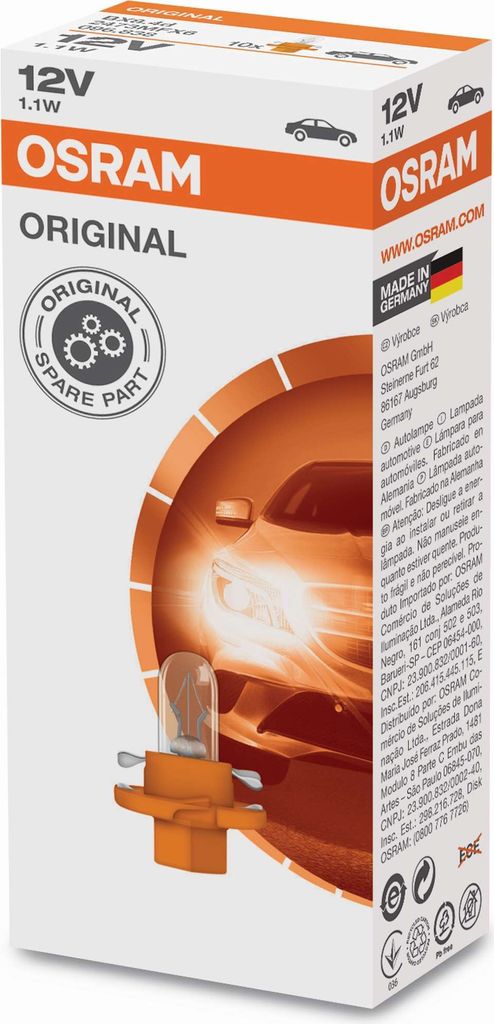 OSRAM ORIGINAL BX8.4d pasteloranje, 12 V/1,1 W (verpakking: Productafbeelding 