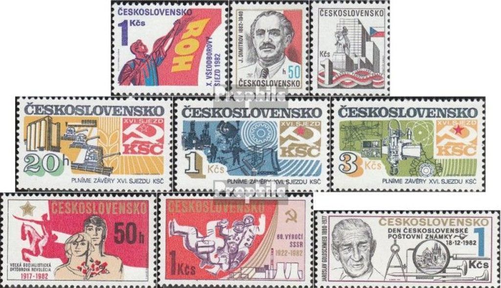 Briefmarken Tschechoslowakei 1982 Mi 2658,2659,2669,2681-2683, 2685,2686,2697 (kompl.Ausg.) postfrisch Gewerkschaft