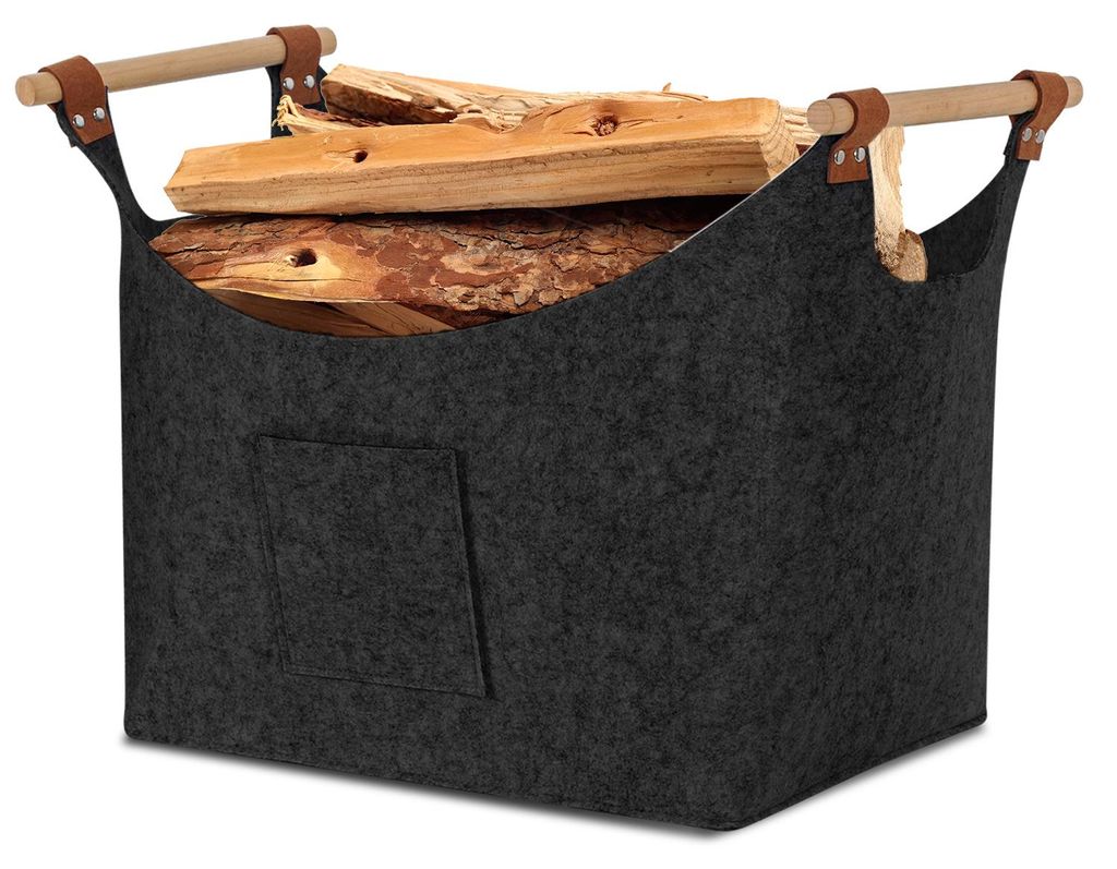 Panier en feutre gris foncé pliable pour bois de cheminée, Image du produit 