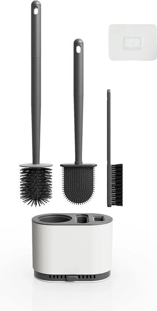 Balai de toilettes en silicone gris avec têtes amovibles pour salle de bain