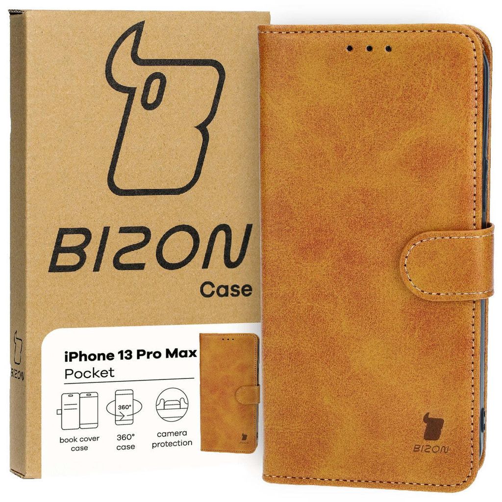 Bizon Case Pocket Flip Case für iPhone 13 Pro Max, Braun