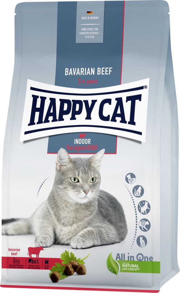 Happy Cat Indoor Trockenfutter Adult Voralpen Rind 1,3kg