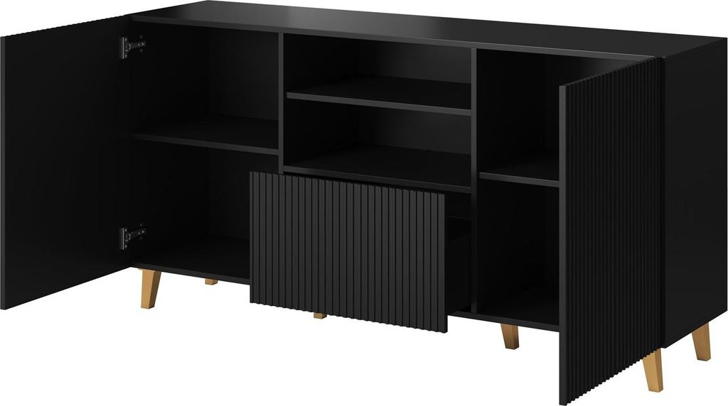 Kommode für Wohnzimmer oder Schlafzimmer, schwarz matt, 150 cm