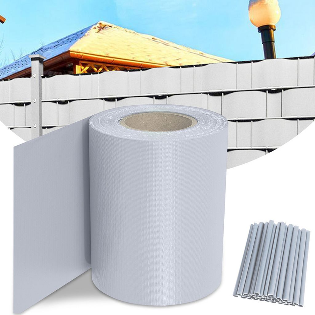 Jopassy Sichtschutzstreifen Verschiedene Doppelstabmatten PVC Zaun Folie Gartenzaun Reflexionsarm mit Clips 2 Rollen á 70m x 19cm Grau
