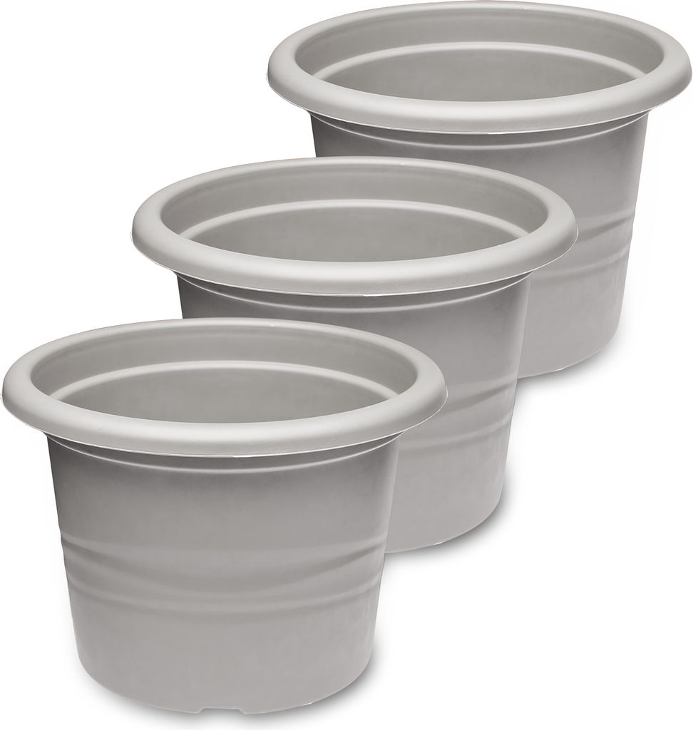 Garronda Blumentopf rund Kunststoff für Blumen und andere Pflanzen GD-0022 (3 Stück - Grau, 28cm H=20cm)
