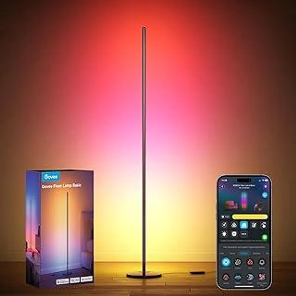 Govee RGBIC Lampada da terra a LED per soggiorno, lampada da terra WiFi dimmerabile, compatibile con Matter, 16 milioni di colori, 85 modalità scena, modalità musica, modalità fai da te, lampada da terra per camera da letto e gaming, nera