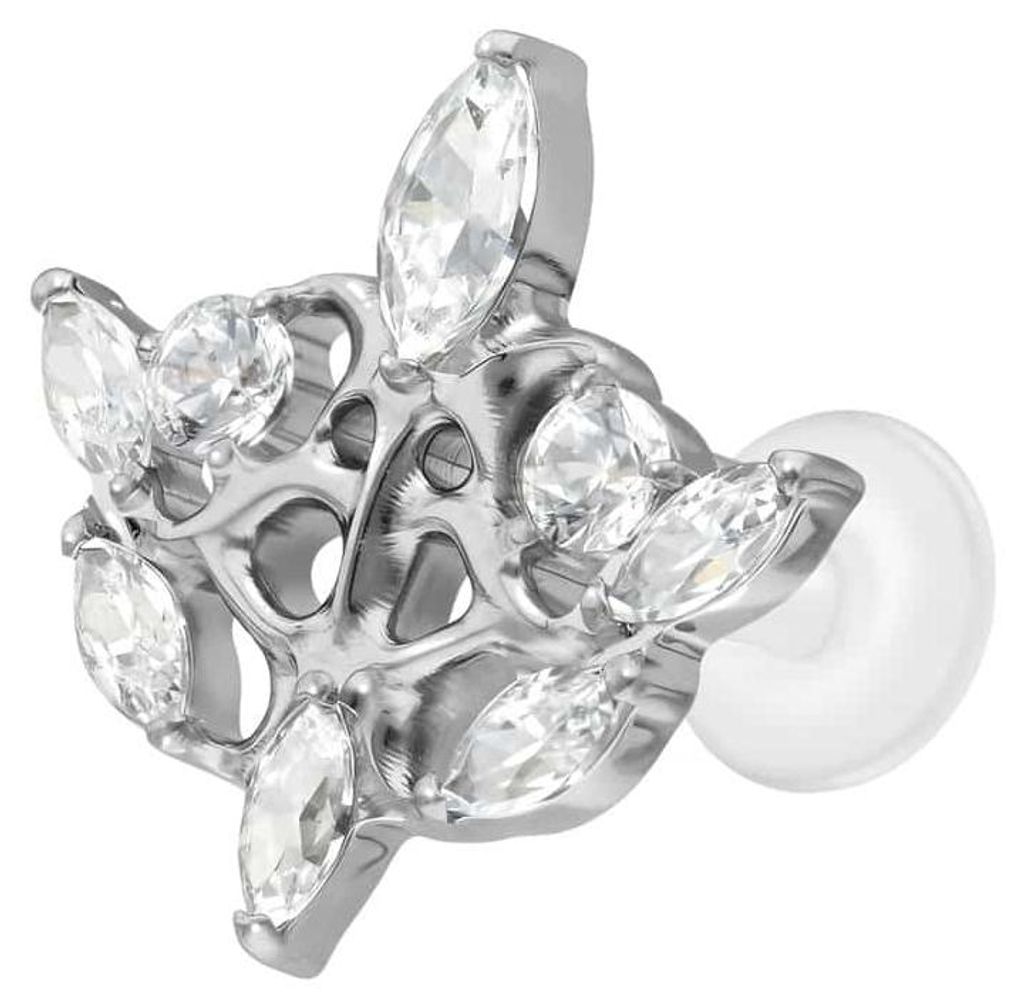Ohrpiercing, Nasenpiercing PTFE Labret mit Innengewinde + Titan-Aufsatz GOTISCHES DESIGN Silber Stablänge: 9mm | Stabstärke: 1,2mm