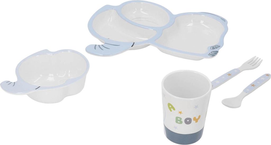 Kinderteller-Set, Melamin, Cartoon-Elefant-Form, maschinenwaschbar, Babyfütterung, geteilt mit Gabel, Löffel, Schüssel, Tasse