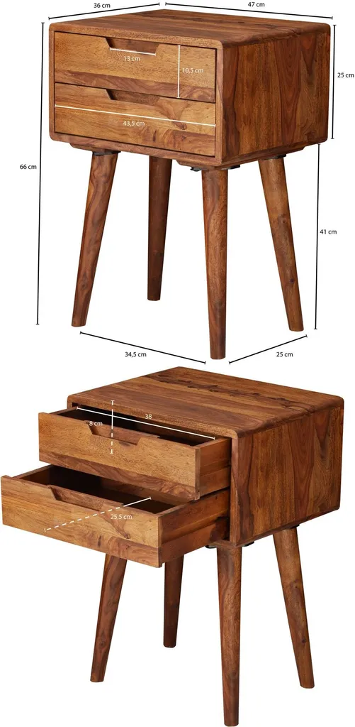 Table de chevet haute pour lit boxspring WL5.578 en Sheesham 47x66x36 cm