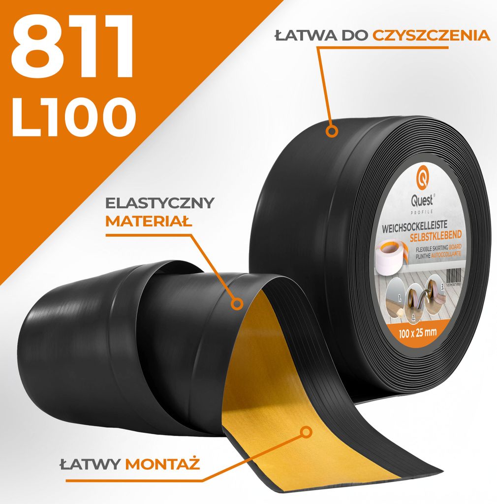 QUEST Listwa przypodłogowa PCV 100x25mm, 15m, samoprzylepna Zdjęcie produktu 