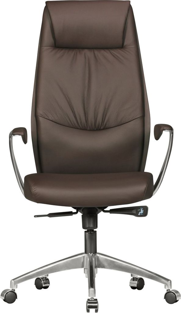 FineBuy Bürostuhl Braun Echt-Leder Schreibtischstuhl 120KG Chefsessel mit Synchronmechanik Drehstuhl