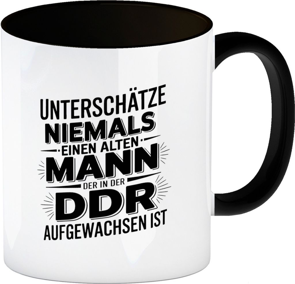 DDR Nostalgie Spruch Kaffeebecher in schwarz für Ossis