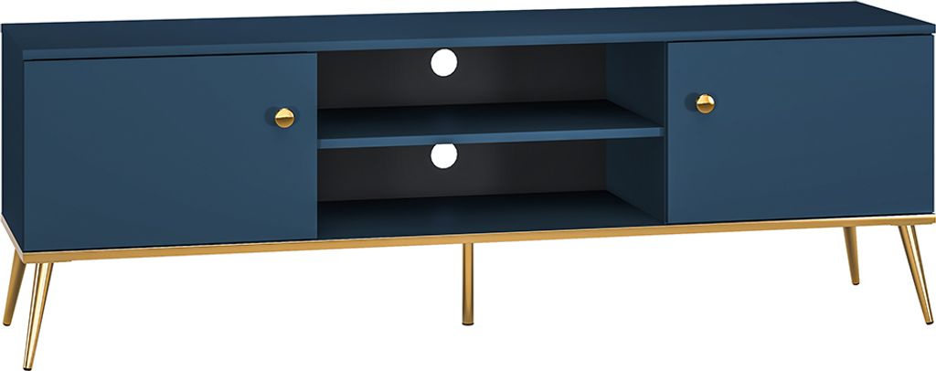 TV Lowboard in dunkelblau mit goldfarbenen Griffen und Füßen MONTPELLIER-131, B/H/T ca. 160/54/40 cm