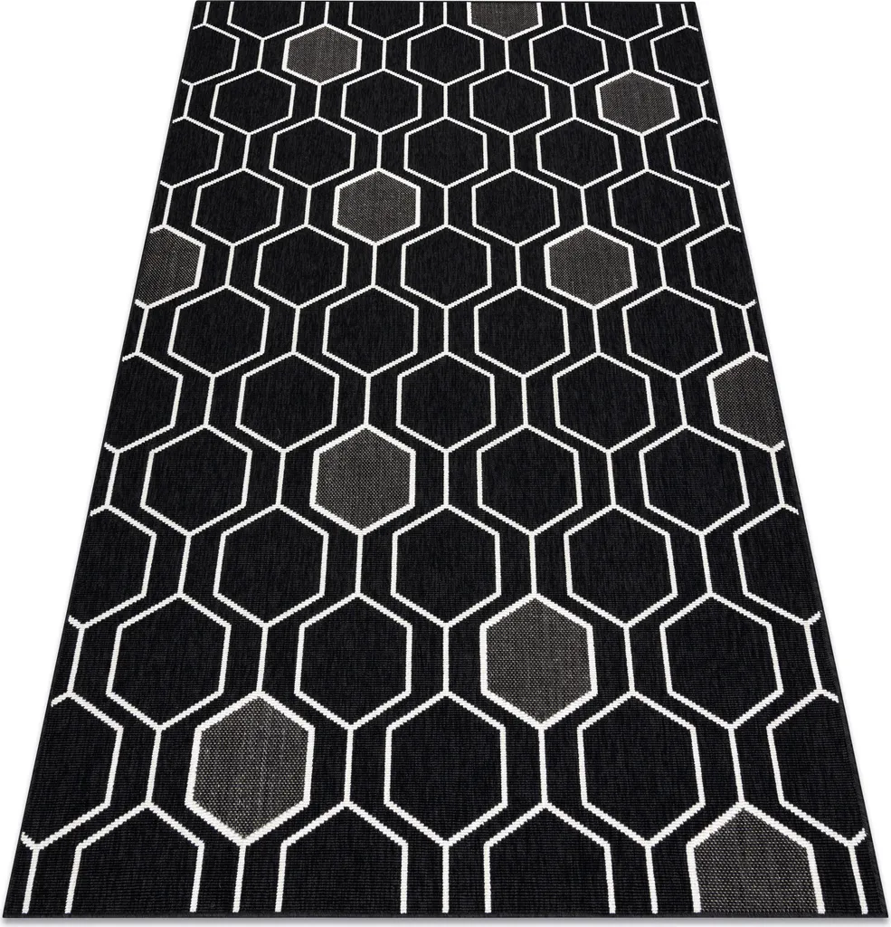 Tapis sisal noir hexagonal 200x290 cm résistant et facile d'entretien