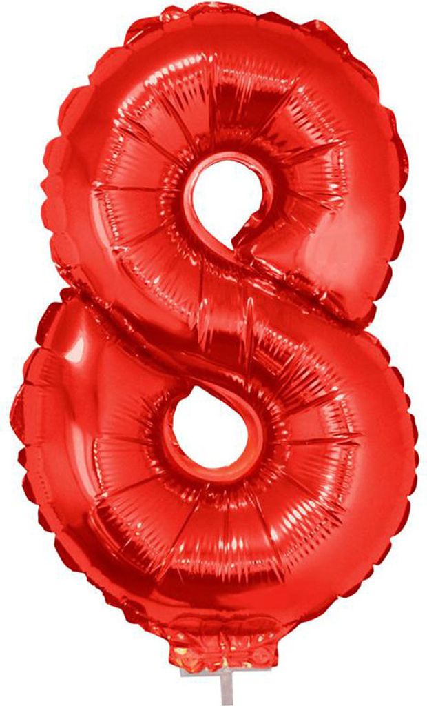 Zahlen Folienballon 41 cm mit Stab - Rot Zahl 8