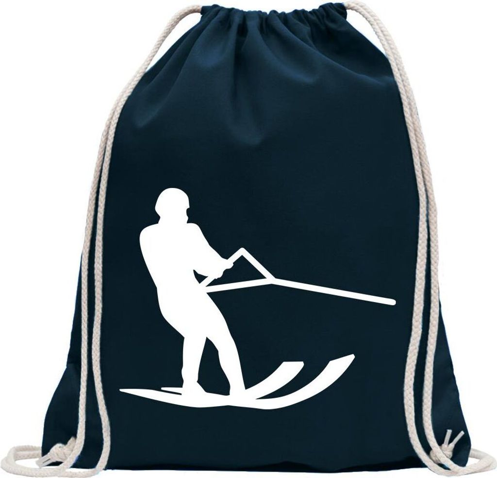 Kiwistar - Turnbeutel - dunkelblau - Wasserski Sportler Figur - Fun Rucksack Sport Beutel Gymsack Baumwolle mit Ziehgurt