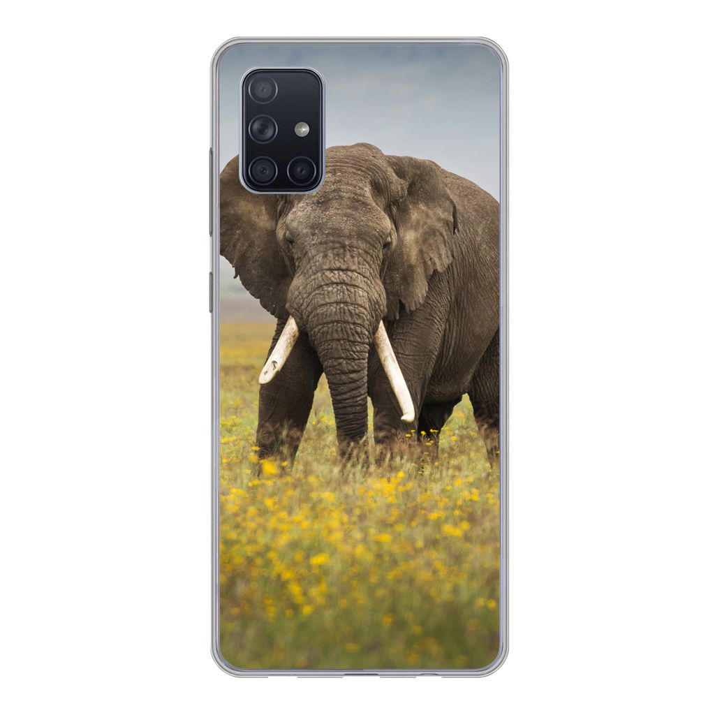 MuchoWow Handyhülle Schutzhülle Hülle für Samsung Galaxy A71 Elefant - Blumen - Gras - Tiere - Natur Silikon Softcase Handy Hülle - Kartenbe...