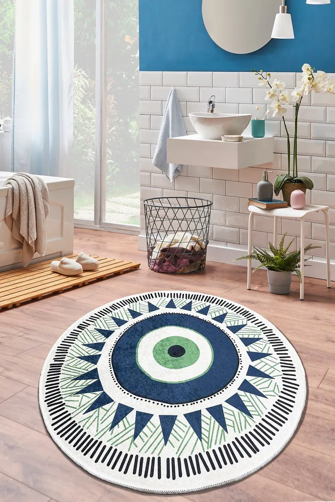 Tapis de bain rond gris de 100 cm en polyester doux pour douche