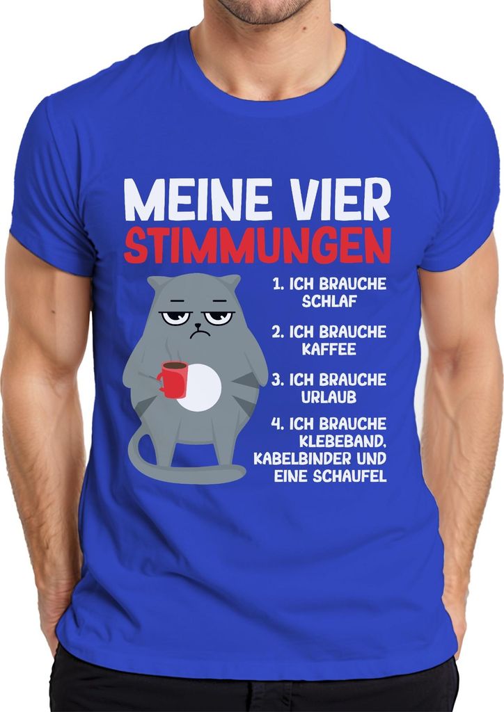 Lustige Katze Ich brauche Schlaf Kaffee Urlaub Geschenk Büro Herren T-Shirt, Blau, M