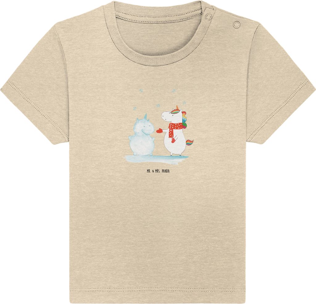 Mr. & Mrs. Panda Babyshirt Einhorn Schneemann 6. - 12. Monat - Natural Raw - Geschenk, T-Shirt Baby, Kurzarmshirt, Handschuhe, , Kleinkind, Organic...