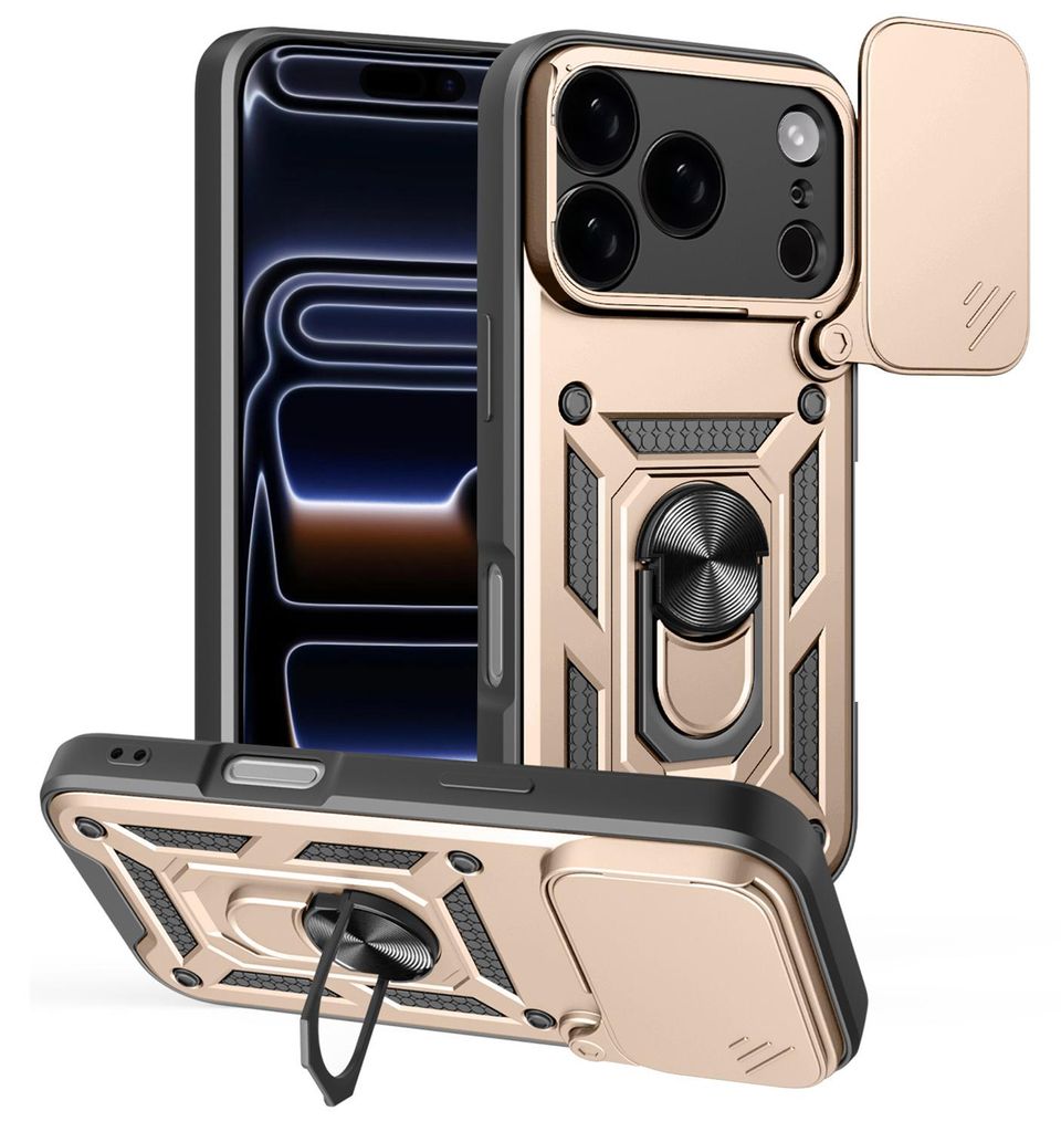 Hülle für iPhone 17 Pro Magnetische Ring Ständer Halter Dia Kameraschutz TPU Bumper Silikon Schutzhülle Gold