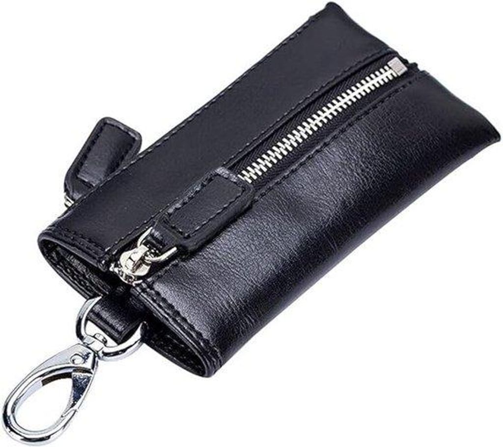 Unisex-Tasche mit Rindsleder-Schlosshaken, Schlossclip, Schlosshaken mit Reißverschluss, Schlossetui-SCHWARZ