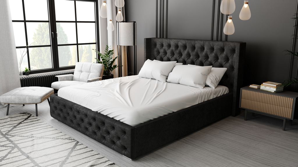 ADIDAR Eva Polsterbett 140x200cm Doppelbett Holzrahmen Schwarz - Kronos 7 - mit Lieferung nach Hause