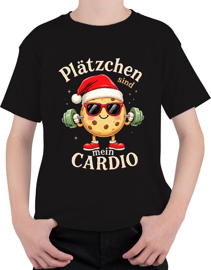 Plätzchen sind mein Cardio Keks Hantel Weihnachten lustig Uni Kinder T-Shirt, Schwarz, 140