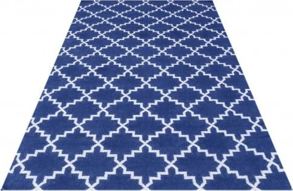 Tapis tissé à plat Kilim Eugenie 140x200 cm - Style bohème chic bleu